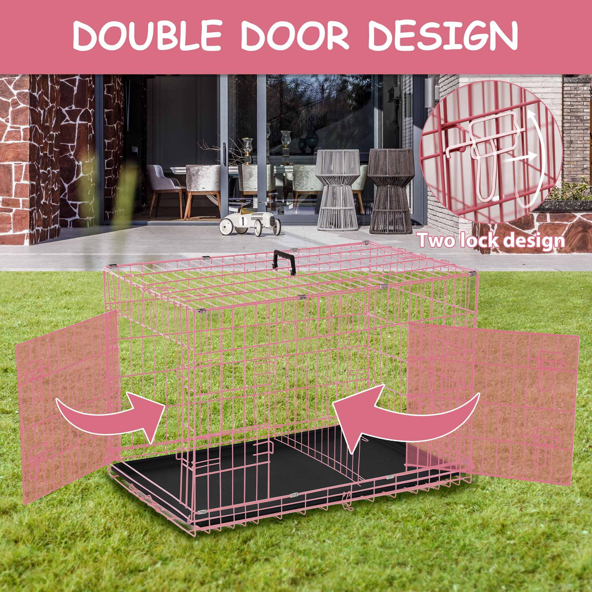 CL.HPAHKL 48 inch Dog Cage for Large Dogs Indoor, Folding Dog Crates and Kennels Double Door, Pet Cage with Tray Pan for Dogs ,dog crates for large dogs