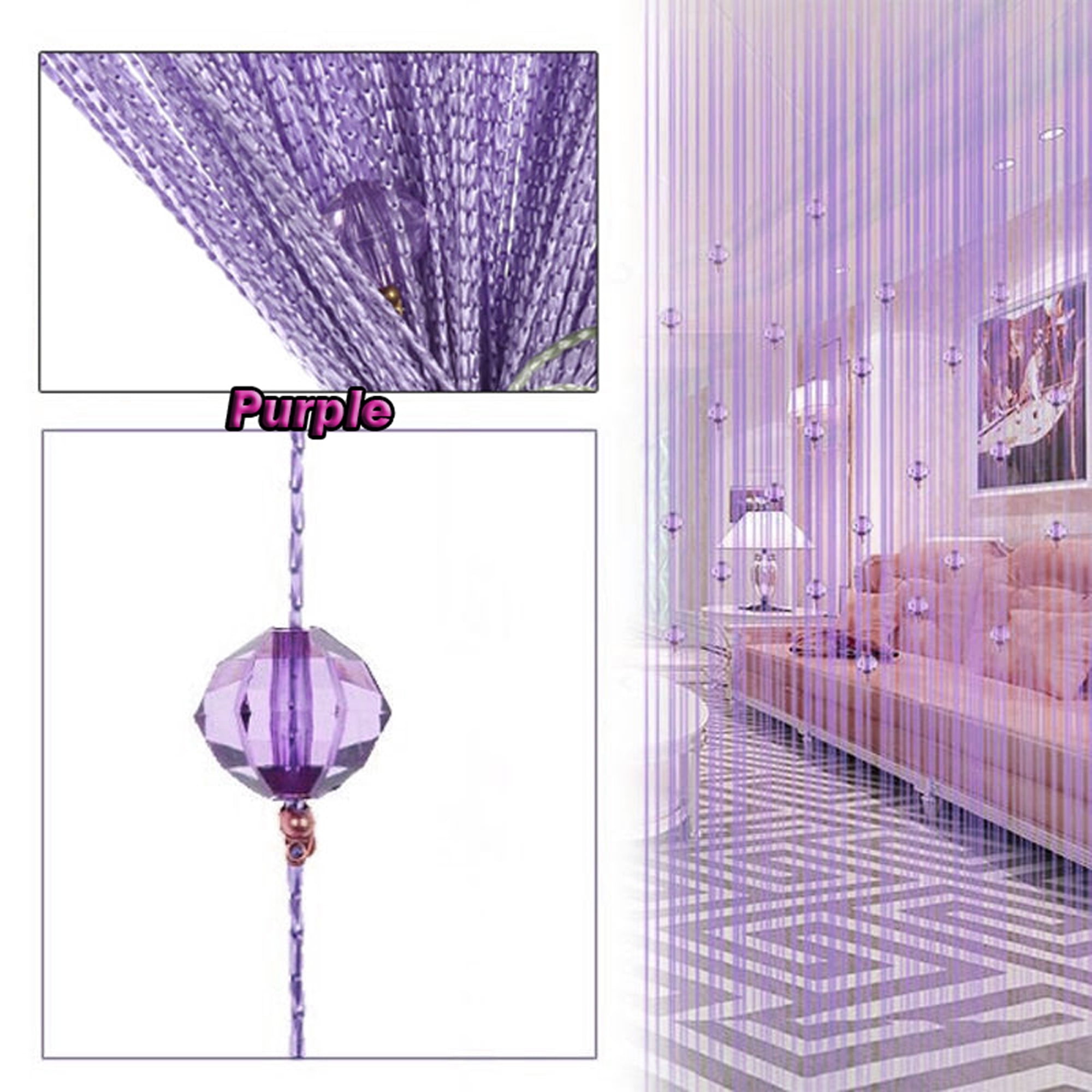 1Pair 39'' x 78'' String Door Curtain Beads Room Divider Window Panel Fringe Beaded Tassel Crystal Screen Home, Light Purple