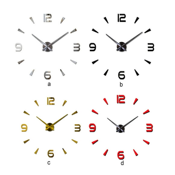 Wall Clock 3D Self-adhesive Analog Battery Powered Stylish DIY Quiet Running Household Office Living Room Wall-mounted Clocks Silver