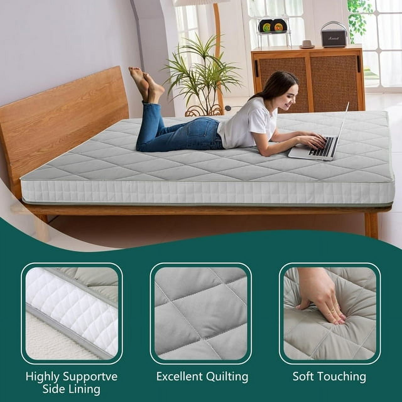 ABORON Futon Mattress , Padded Japanese Floor Mattress for Adults , Extra Thick Folding Sleeping Pad with Bandage and Storage Bag