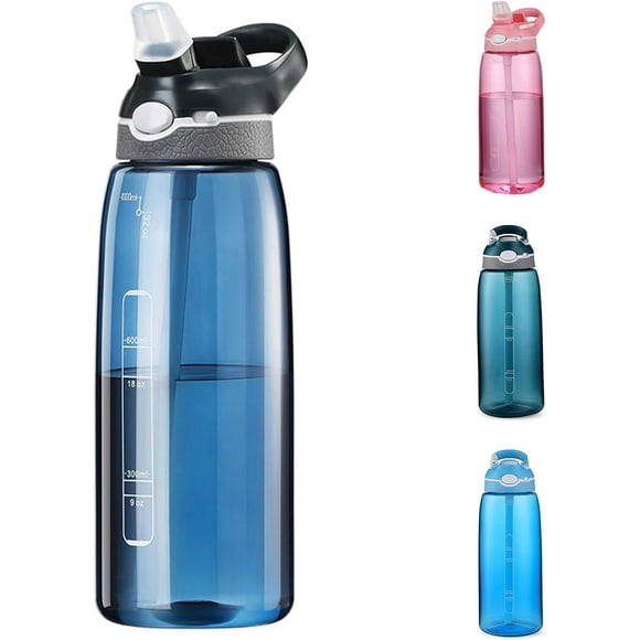 UTAH-32oz Blue Water Bottle With Straw, BPA FREE 100% Leak Proof Clear Bottle Has Handle Easy Carried Suit Office Gym Travel School etc.