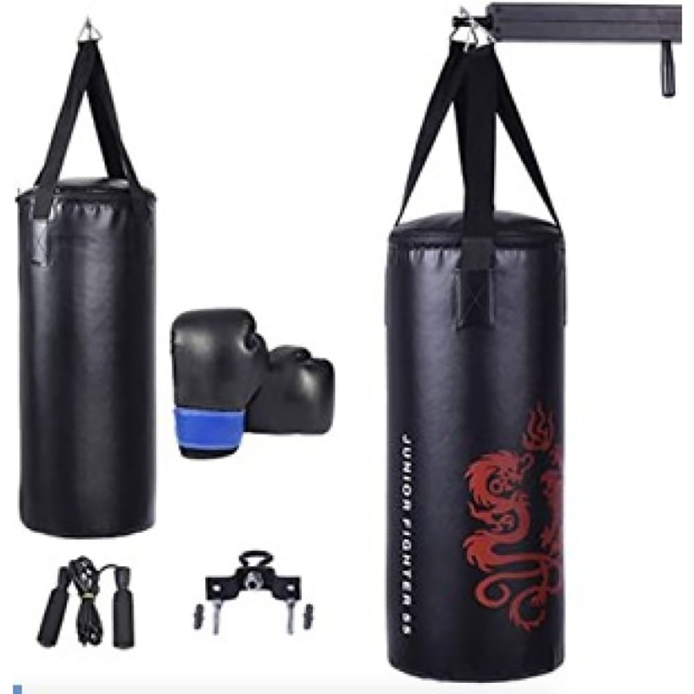 Spaco 5 Pieces 40Lbs Filled Punching Boxing Set with Jump Rope and Gloves, Punching Boxing Set for Indoor as Gym, Punching Bag for Adults, Black