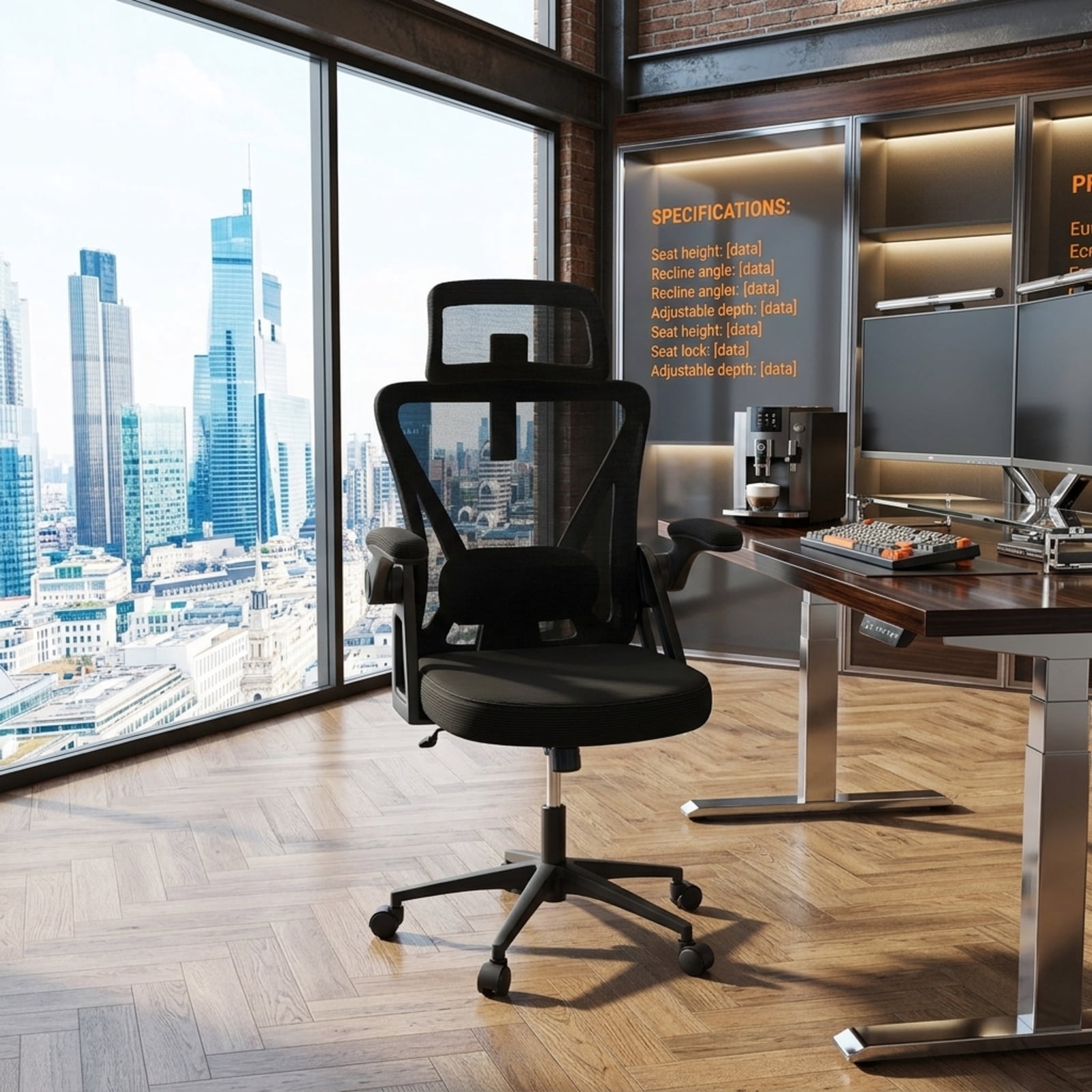 Furnibear Ergonomic Mesh Office Chair High Back Breathable Computer Chair with Adjustable Lumbar Support 2D Headrest and Flip Up Arms, Black