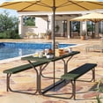 thumbnail image 2 of Dextrus Picnic Table Bench Set 6 ft Outdoor Camping with Stable Steel Frame & Wooden Texture Tabletop Weather Resistant w/Umbrella Hole - Green, 2 of 6
