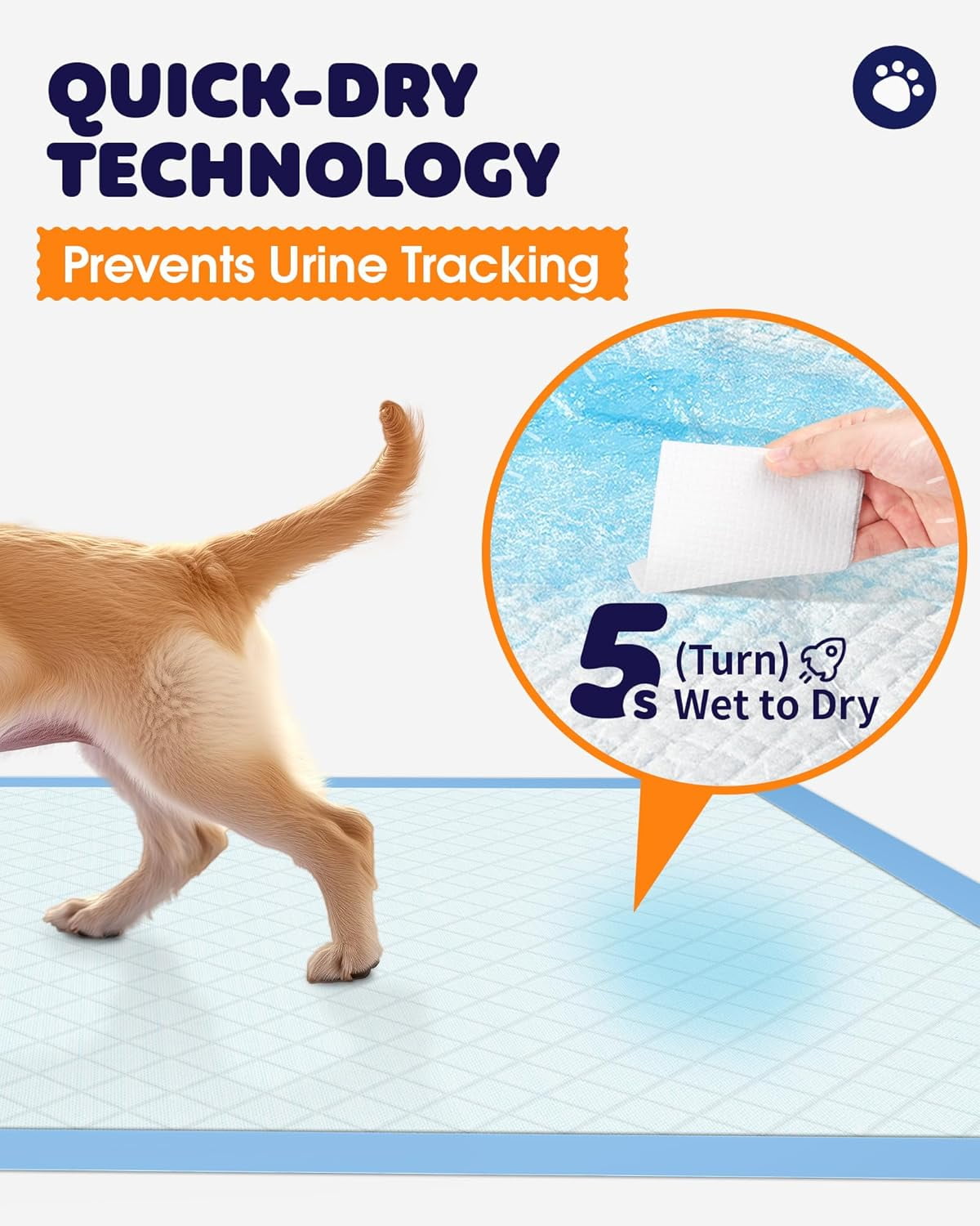 Powools Puppy Pads - Super Absorbent & Spill-Proof Pee Pads for Dogs with 6-Layer Material, Quick-Dry & Hassle-Free Potty Pads for Floors, Furniture, Vehicle, 22" × 22", 100 Packs