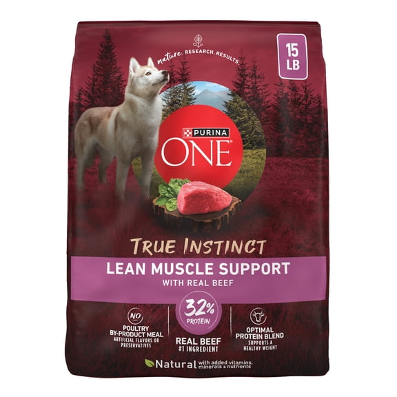 Purina One True Instinct Lean Muscle Support With Real Beef Natural With Added Vitamins, Minerals and Nutrients High Protein Dog Food, 15 lb Bag