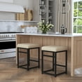 thumbnail image 2 of HomePop 24" Indoor Square Backless Metal Upholstered Counter Stool, Light Tan, 2 of 10