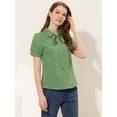 thumbnail image 3 of Blusa De Gasa Con Cuello Peter Pan Y Manga Corta Con Lunares Para Mujer Verde blanco XS, 3 of 5
