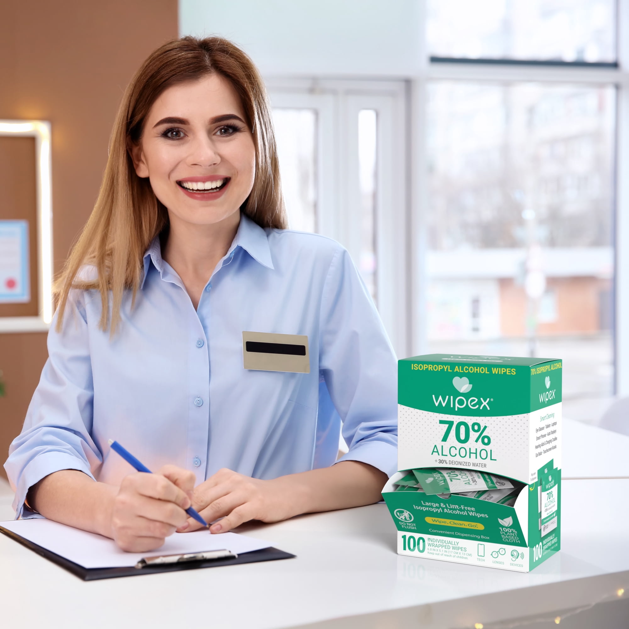 Wipex 70% Isopropyl Alcohol (IPA) All Purpose Cleaning Wipes, Individually Wrapped Surface Wipes in Dispenser Box, 100 Count