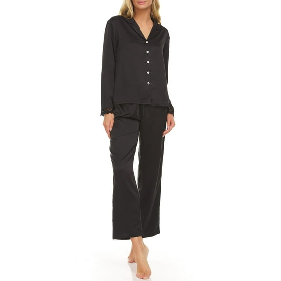 Flora Nikrooz Women’s Victoria Notch Pajama Set, 2 Piece, Black, Medium