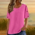thumbnail image 6 of YFNNUP Womens Cotton Linen T Shirts Summer Trendy Short Sleeve Button Tops Dressy Casual Beach Blouse Loose Fit Solid Color Tees 2026, 6 of 6