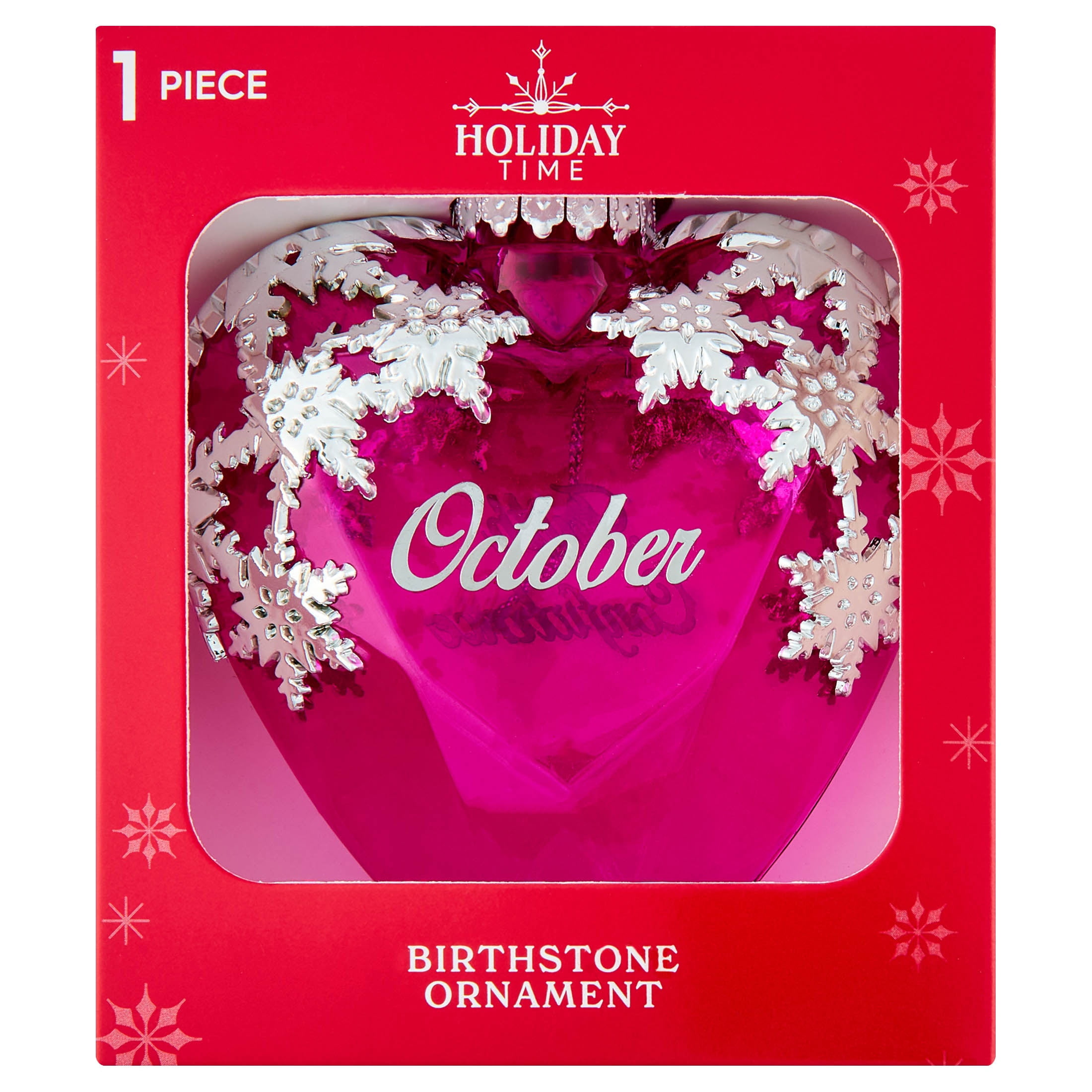 Pink and Silver October Birthstone Christmas Ornament, 4.3", by Holiday Time