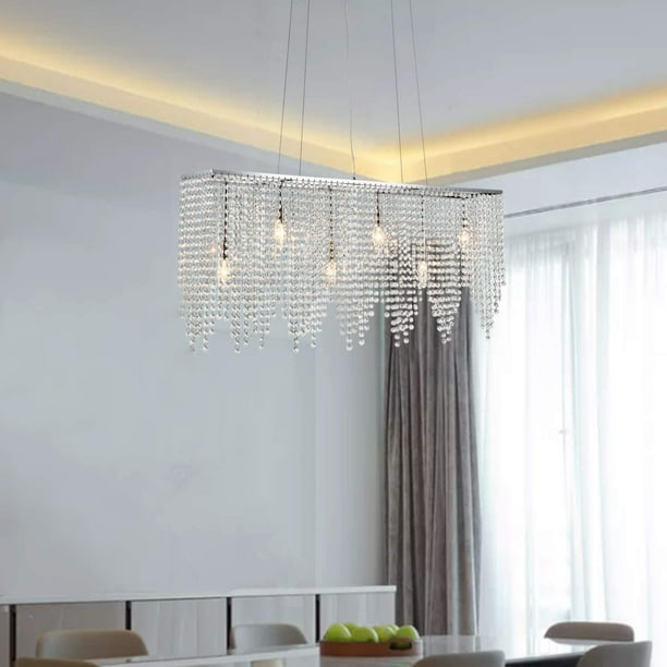 Maxax Rectangular Crystal Chandelier 6 Lights Island Lighting For Dining Room Kitchen Com Maxax Rectangular Crystal Chandelier 6, Chandelier Parts Supply Osaka