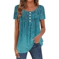 thumbnail image 3 of TKLPEHG Summer Short Sleeve Tunic Tops for Women Crew Neck Button Pleated Tunic Shirts Loose Fitted Basic Tops Casual Classic Fashion Print Tshirt Summer Womens Clothes (Light Blue,L), 3 of 6
