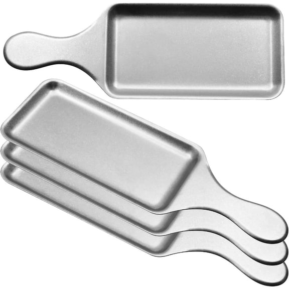 Stainless Steel Rectangular Plate with Handle Made Old Meat Plate Western Food Steak Sushi Plate, Flat Bottom Tray salad serving tray(Silvery)
