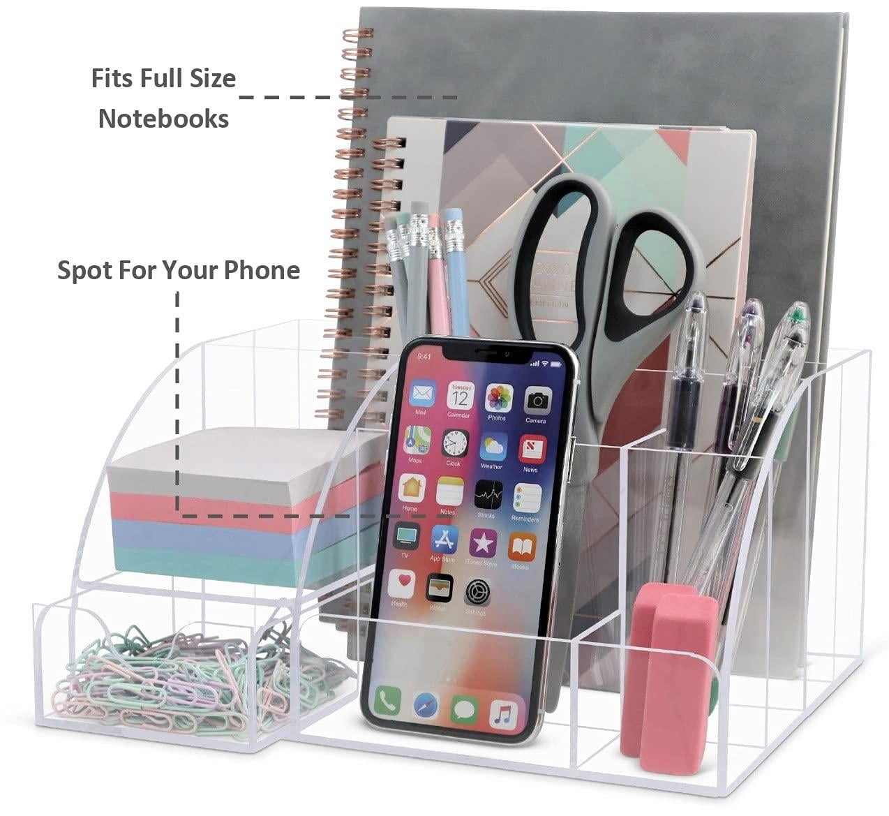 Clear Desk Oganizer  9 Compartments Office Supplies And Accessories Organizer Home Decor Desktop (clear)