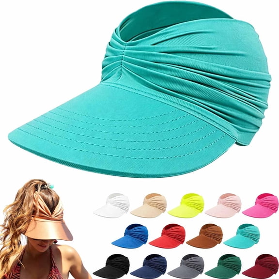 Women's UPF 50  UV Protection Sun Visor Hat for Beach Golf Gardening Hiking, Foldable Lightweight Ponytail Sports Cap Wide Brim Sunblock Headwear