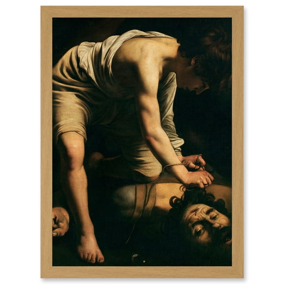 Caravaggio David Goliath Religious Painting Artwork Framed Wall Art Print A4