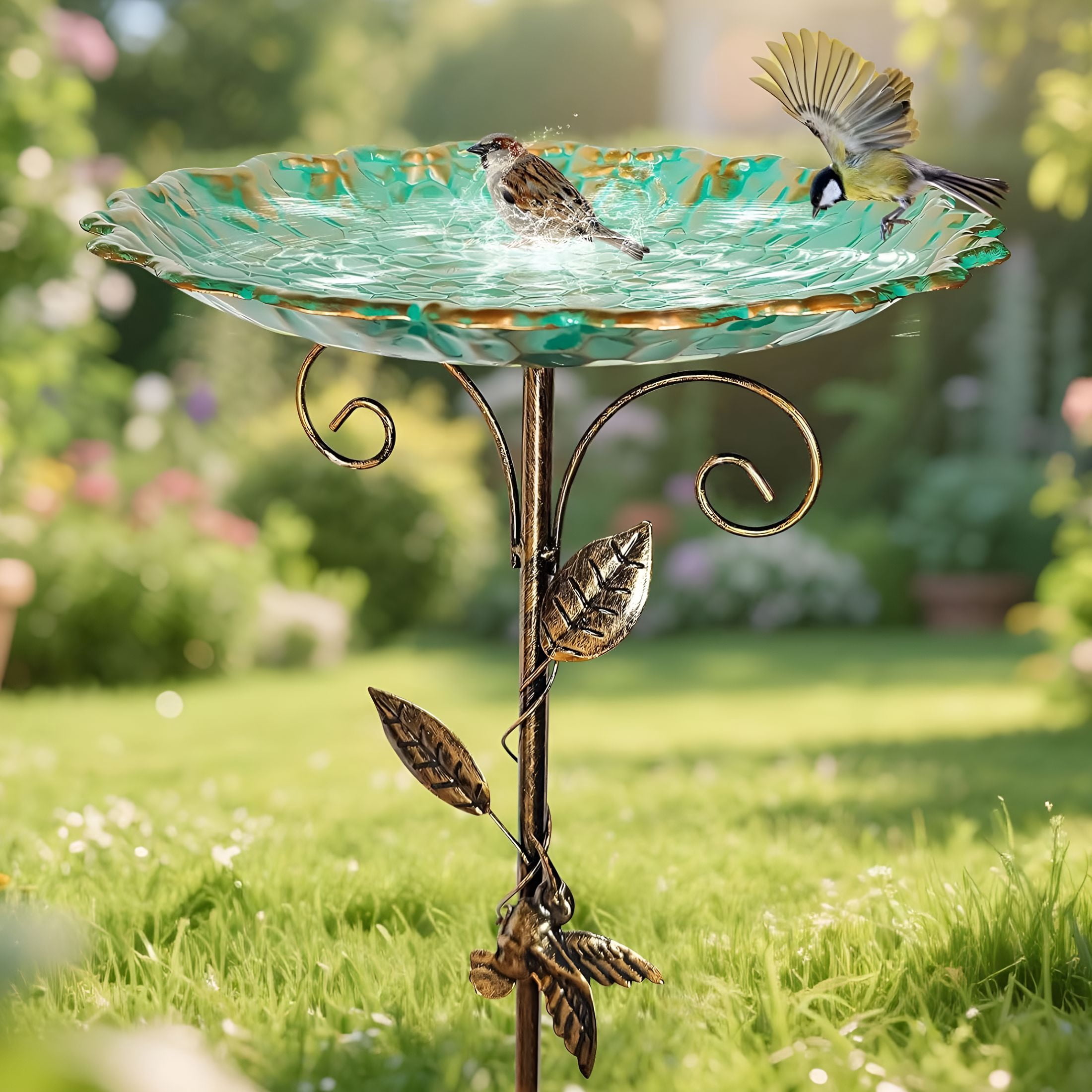 ACDANC 30In Metal Bird Bath for Outside, Vintage Freestanding Birdbaths & Birdfeeder, Bird Baths Feeder Bowl for Outdoors Garden Patio Yard Lawn Decor,5-Pronged Base, Decor for Garden Patio