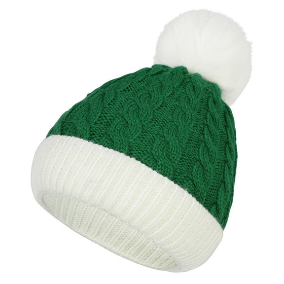 American Trends Baby Beanie Double Pom Pom Hat Kid Toddler Beanies Knit Baby Girl Winter Hat Caps for Baby Boys Girls 1 Pack White Green
