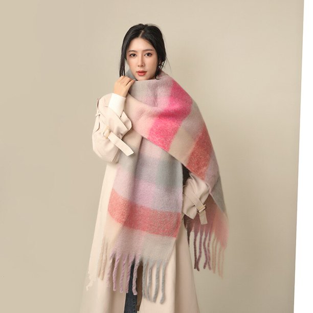 Bufanda a cuadros de lujo para mujer, chal versátil de Cachemira, sensación de arcoíris, a la moda, 35x220CM Fivean unisex