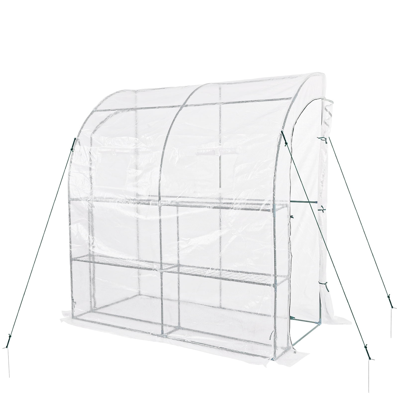 BPS 7x3x7 FT Lean to Greenhouse with Shelves, Large Walk-in Greenhouse with Waterproof PE Cover for Garden, Backyard, White