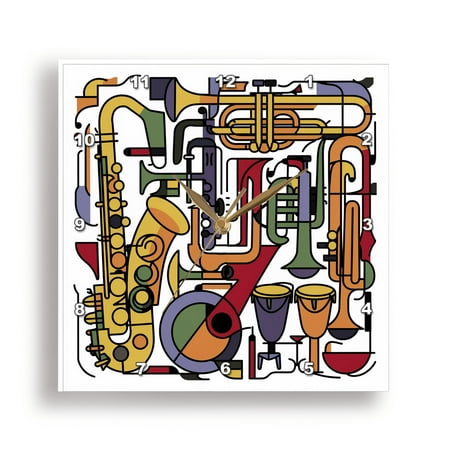 3dRose, Cute Cool fun Assorted Musical Instruments Abstract Art Music, 15x15 Wall Clock