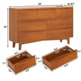 thumbnail image 4 of 55" Solid Wood 7-Drawer Dresser with Power Outlet & USB Ports, Mid-Century Modern Pine Wood Chest of Drawers, Large Storage Cabinet for Bedroom/Living Room/Hallway, Caramel Red, 4 of 11