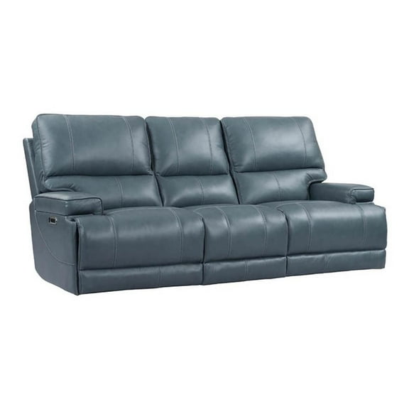 Pemberly Row Leather Power Reclining Cordless Sofa in Verona Azure Blue