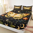 thumbnail image 4 of jejeloiu Folk Moth Bed Sheets For Girls,Floral Pattern Full Size Sheets,Black Yellow Orange,4 Pieces,1 Flat Sheet, 1 Fitted Sheet and 2 Pillowcases, 4 of 6