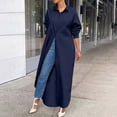 thumbnail image 2 of JGGSPWM Womens Ankle Length Maxi Tops Solid Button Down Cardigans Lapel V Neck Long Sleeve Shirts Irregular Flare Hem Tshirt Cardigan Boyfriend Style Tunic Navy L, 2 of 9