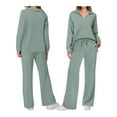 thumbnail image 3 of Women's Two Piece Set Casual Loungewear V-Neck Outfit Fall Travel Matching Lounge Set Green S, 3 of 6