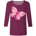 thumbnail image 4 of Fgnfyis T-Shirts pour Femmes Sensibilisation au Cancer Haut Décontracté Col Rond Manche Trois Quarts Design Imprimé pour Usage Quotidien et Occasions Festives Printemps Été Automne Hauts pour Femmes Rose Vif TG, 4 of 4