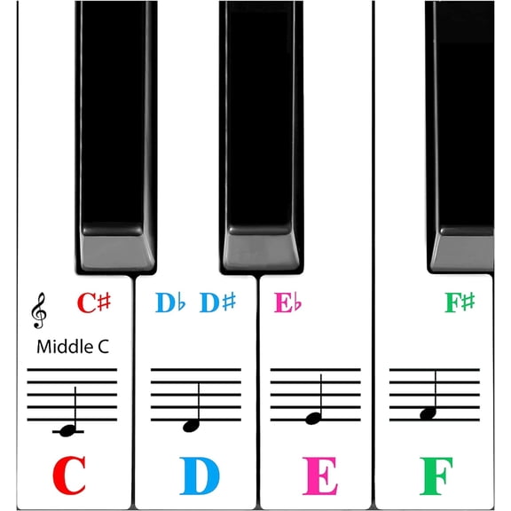 QMG Colorful Piano Stickers for 61-Key, Kid-Friendly, Removable, Made in USA
