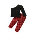 thumbnail image 3 of Xingqing Vêtements d'Automne pour Bébé Fille Manches Longues une Épaule Hauts+pantalons à Carreaux Ensemble 2 Pcs Carreaux Rouges 18-24 Mois, 3 of 8