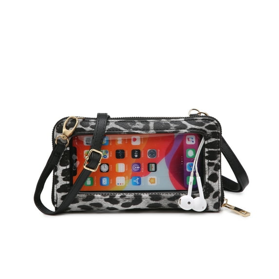 POPPY Women's Crossbody Wallet with Clear Transparent Cell Phone Window Lightweight Shoulder Bag Faux Leather Handbag Purse