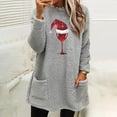 thumbnail image 2 of Pisexur Fuzzy Chandails de Noël pour Femmes Doublés en Molleton à Manches Longues à Col Rond Chandail d'Hiver Chaud Imprimé Verres de Vin Rouge Chandail de Noël à Enfiler Hauts avec Poches, 2 of 4