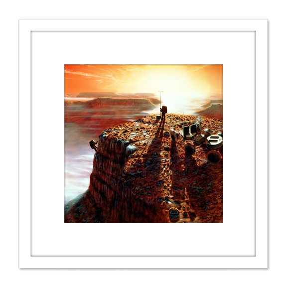 Space NASA Humans On Mars Concept Illustration 8X8 Inch Square Wooden Framed Wall Art Print Picture with Mount