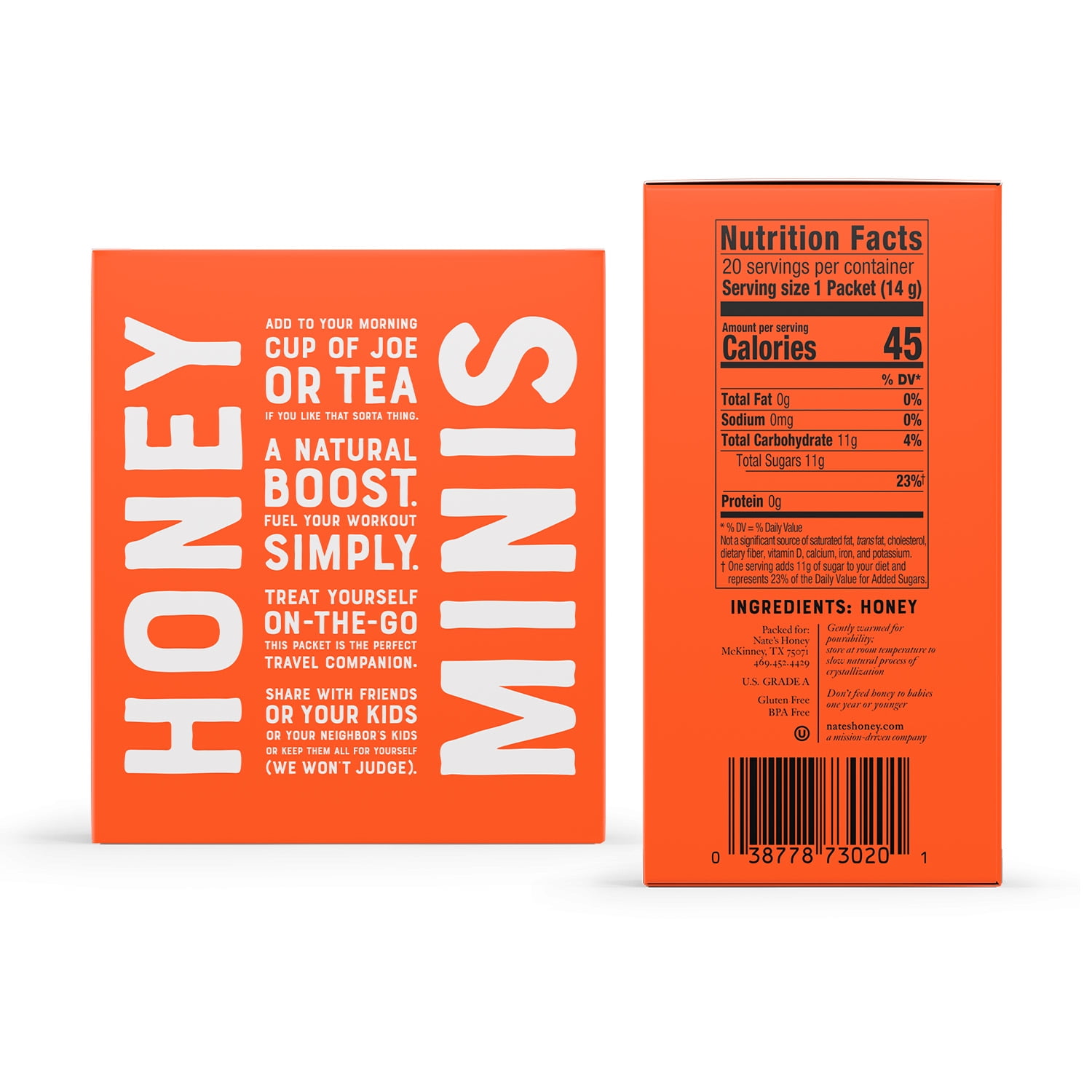 Nate's Honey Minis: 100% Pure Raw and Unfiltered Honey - 20 Single Serve Packets, Gluten-Free