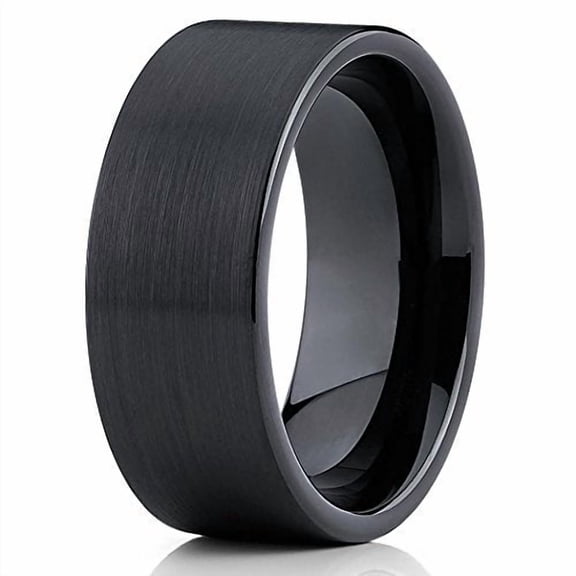 9mm Tungsten Wedding Band Black Tungsten Carbide Ring Brushed Ring Flat Men and Women Comfort Fit