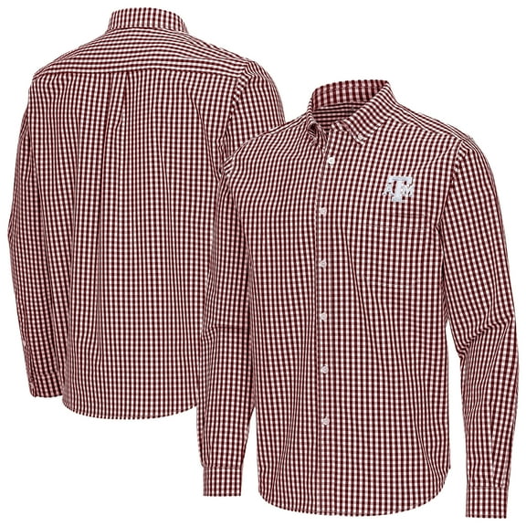 Men's Antigua Maroon Texas A&M Aggies Ellis Woven Tri-Blend Long Sleeve Button-Down Shirt