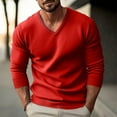 thumbnail image 2 of Men V Neck Dress Sweater Knit Long Sleeve Casual Slim Fit Pullover Sweater Red XL, 2 of 4
