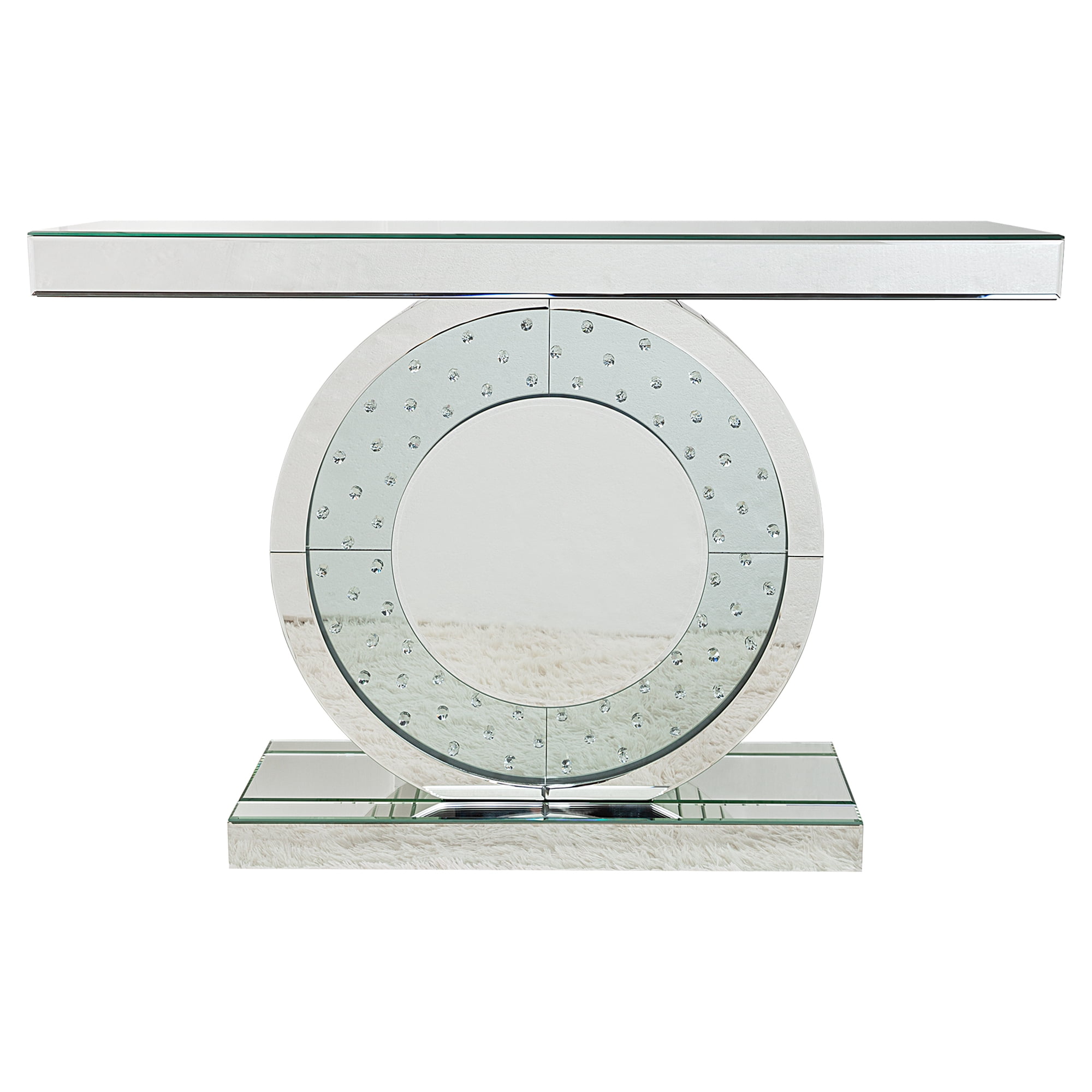Entrance Table Silver Console Table Mirrored Accent Table with O-Base Rectangle Crystal Table for Living Room Hallway