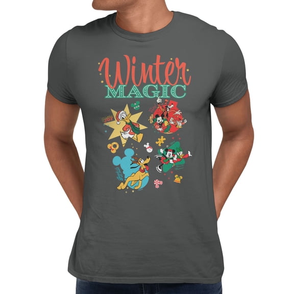 Disney Mickey Mouse Winter Magic Christmas Men's T Shirt (Charcoal, S-XXXL)