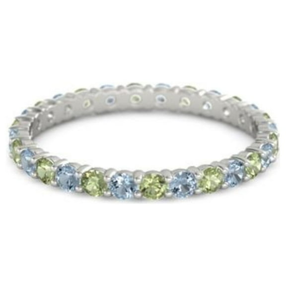 Peridot With Aquamarine Round 2.50 MM Eternity 925 Sterling Silver Women Stacking Ring Size US- 4
