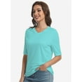 thumbnail image 3 of Women's V Neck Basic Summer Casual Elbow Length T Shirts, 3 of 4