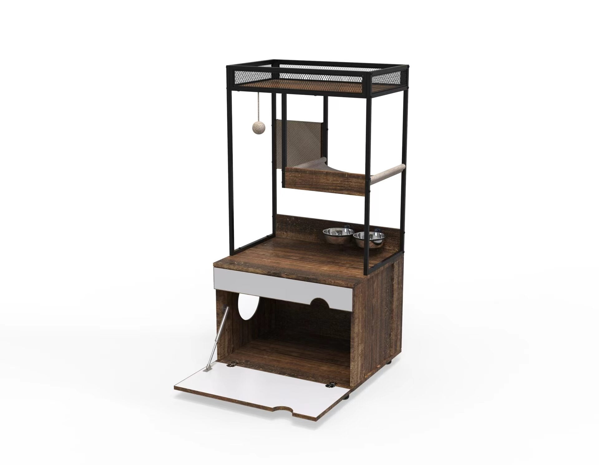 DUOSONG Cat Litter Box Enclosures With Cat Tree Tower, Cat Furniture ,Cat Cabinet White+Vintage Particle Board Pet Supplies Trees & Condos