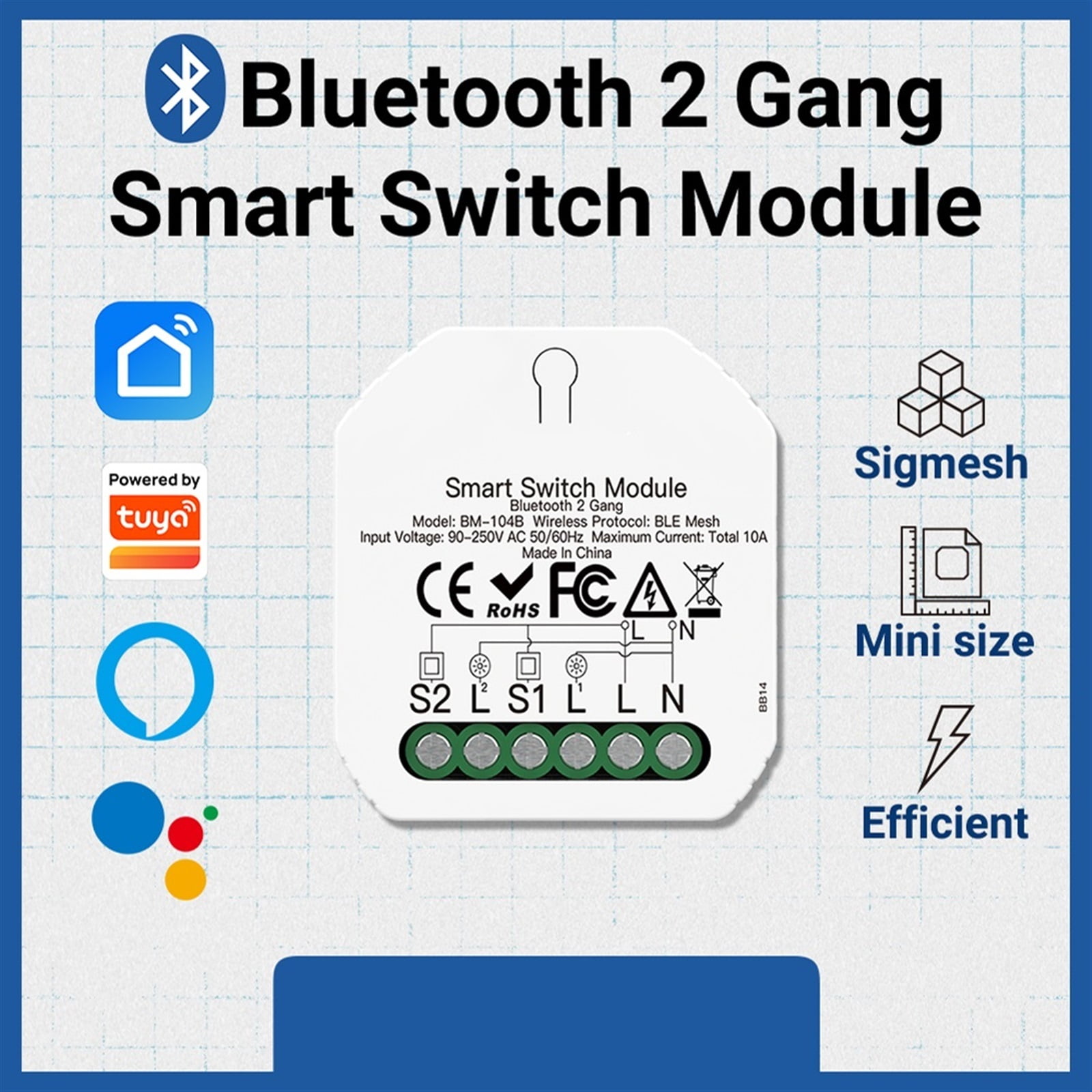 Tuya 2 Gang Switch Module DIY Light BreakerSmart Life APP, Work With Home,1/2 Way ,Trusted and Reliable
