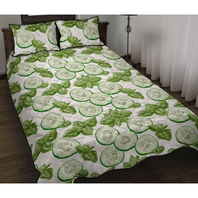 Juego de cama edredón con estampado de hojas de pepino en rodajas