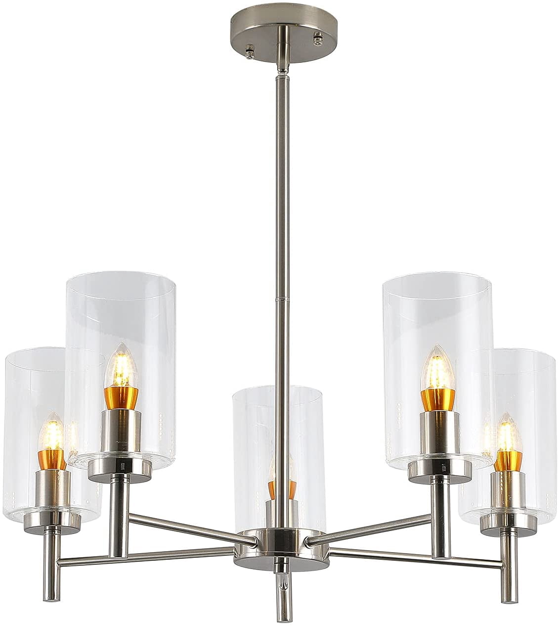 MONIPA 5 Light Chandeliers Contemporary Modern Clear Glass Shades Pendant Light Fixtures Adjustable Wire Lights Brushed Polished Nickel Pendant Lighting